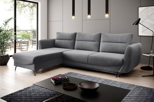 Coltar extensibil stanga 3 locuri ELTAP, LT-06SO, Silva, 276x201x100 cm, lemn/poliester, gri inchis