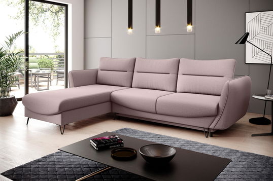 Coltar extensibil stanga 3 locuri ELTAP, LT-101GO, Silva, 276x201x100 cm, lemn/poliester, roz deschis