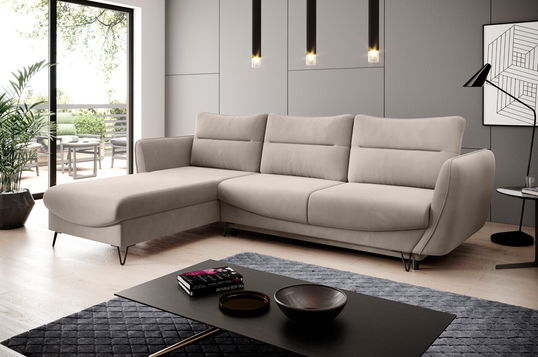 Coltar extensibil stanga 3 locuri ELTAP, LT-18SO, Silva, 276x201x100 cm, lemn/poliester, bej deschis