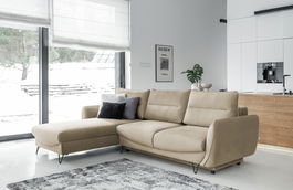 Coltar extensibil stanga 3 locuri ELTAP, LT-20NU, Silva, 276x201x100 cm, lemn/poliester, maro deschis