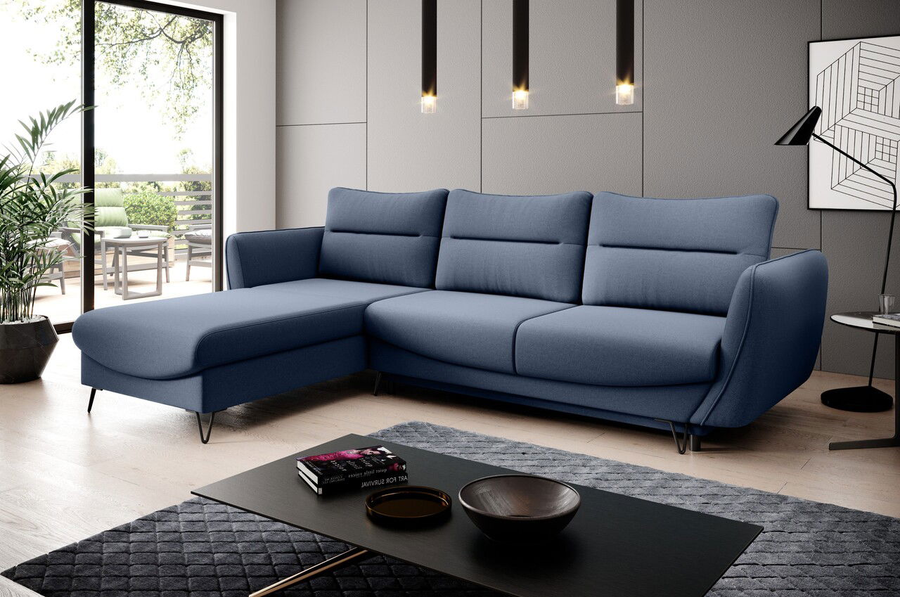 Coltar extensibil stanga 3 locuri ELTAP, LT-40GO, Silva, 276x201x100 cm, lemn/poliester, albastru