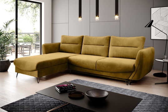Coltar extensibil stanga 3 locuri ELTAP, LT-45LO, Silva, 276x201x100 cm, lemn/poliester, mustar