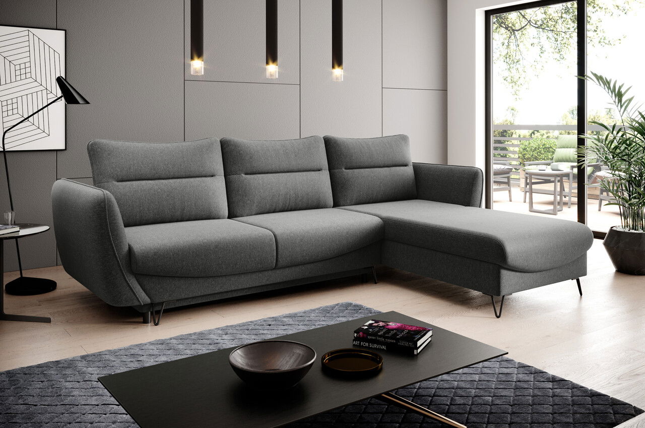 Coltar extensibil dreapta 3 locuri ELTAP, RT-04FL, Silva, 276x201x100 cm, lemn/poliester, gri