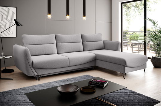 Coltar extensibil dreapta 3 locuri ELTAP, RT-04GO, Silva, 276x201x100 cm, lemn/poliester, gri deschis