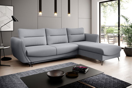 Coltar extensibil dreapta 3 locuri ELTAP, RT-04PO, Silva, 276x201x100 cm, lemn/poliester, gri deschis