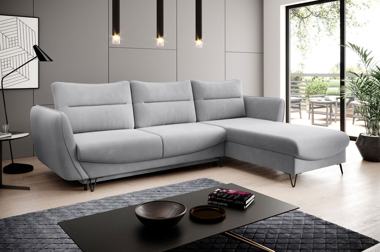 Coltar extensibil dreapta 3 locuri ELTAP, RT-04SO, Silva, 276x201x100 cm, lemn/poliester, gri deschis