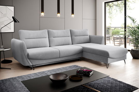 Coltar extensibil dreapta 3 locuri ELTAP, RT-04SO, Silva, 276x201x100 cm, lemn/poliester, gri deschis