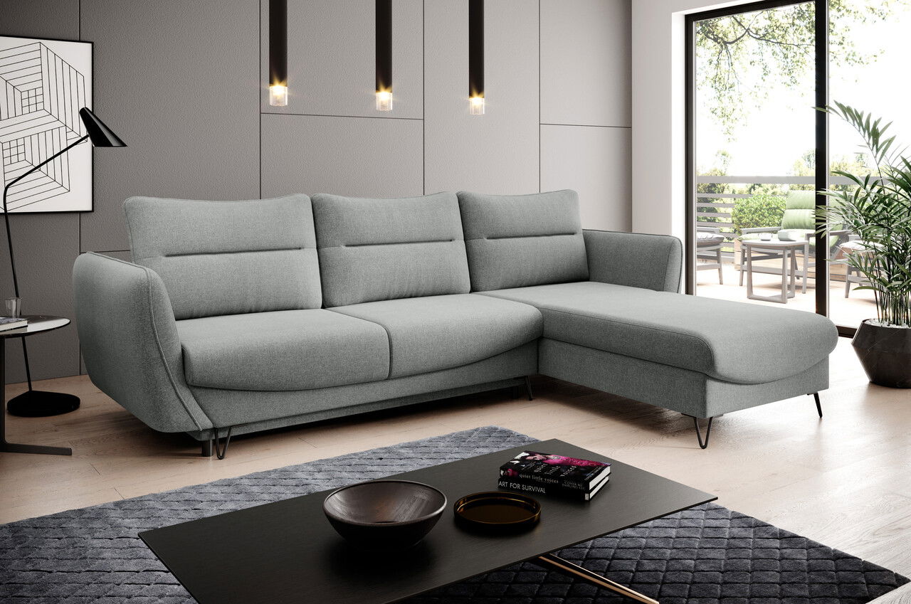 Coltar extensibil dreapta 3 locuri ELTAP, RT-04VER, Silva, 276x201x100 cm, lemn/poliester, gri deschis