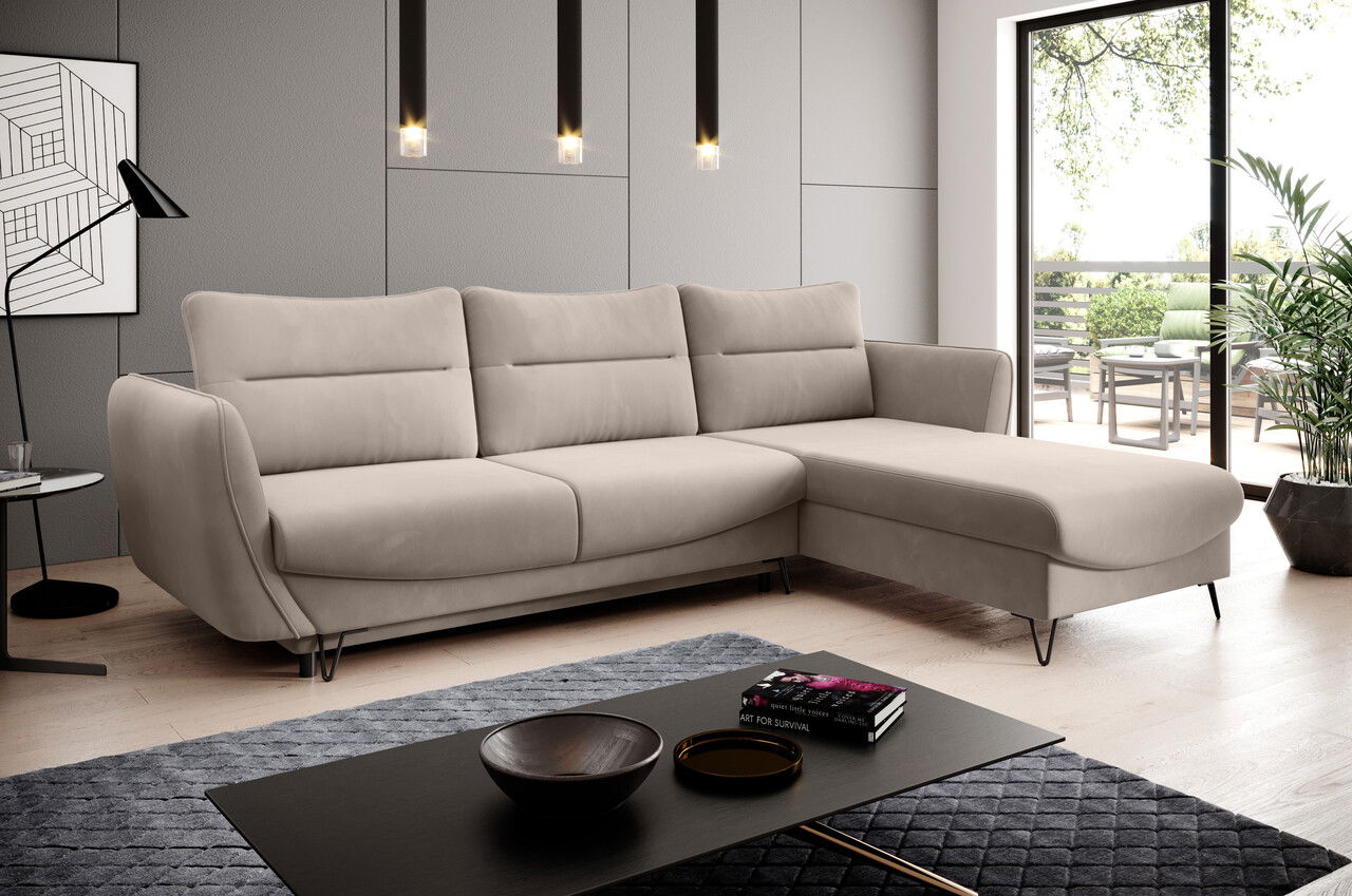 Coltar extensibil dreapta 3 locuri ELTAP, RT-18SO, Silva, 276x201x100 cm, lemn/poliester, bej deschis
