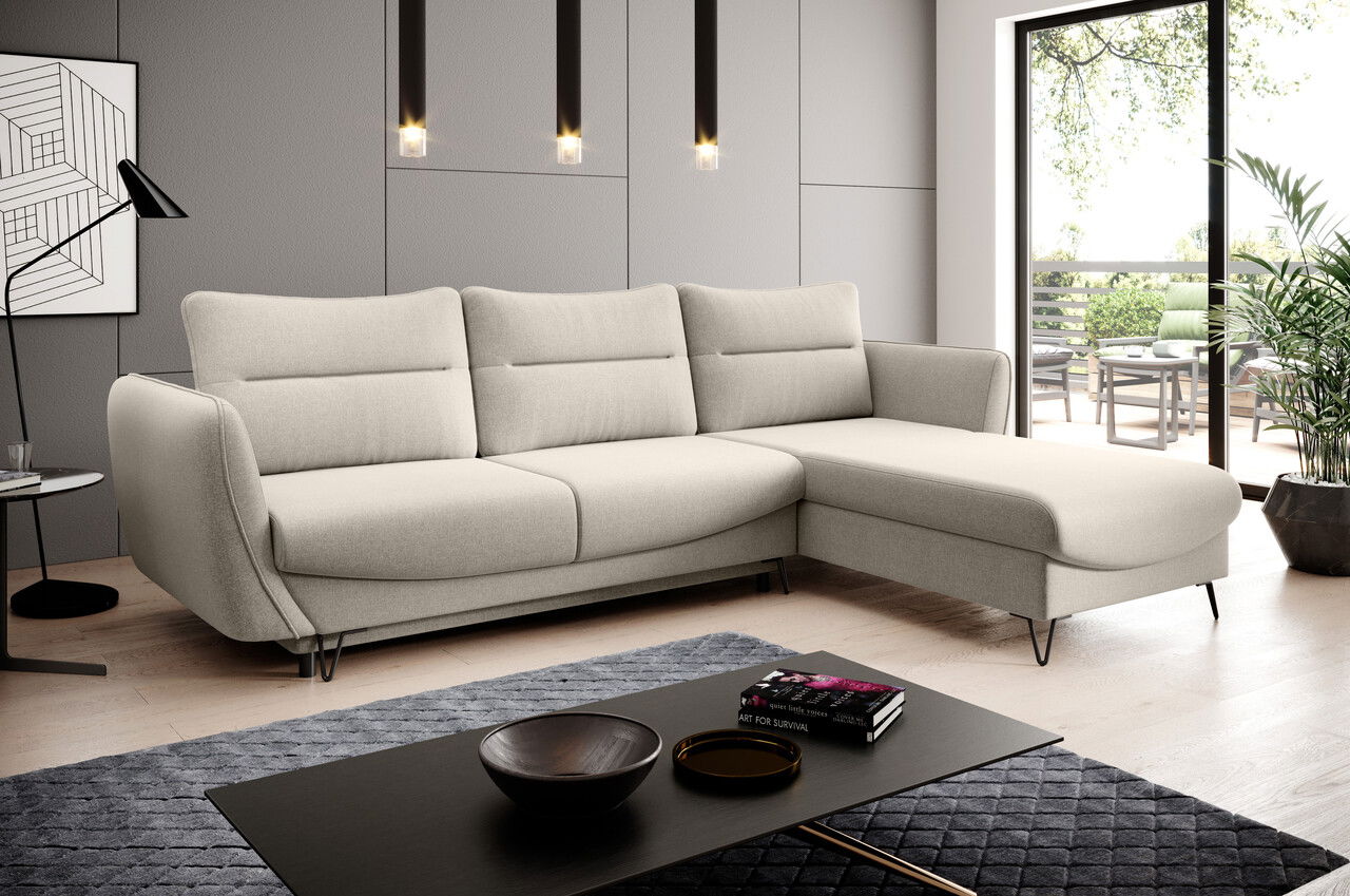 Coltar extensibil dreapta 3 locuri ELTAP, RT-22IN, Silva, 276x201x100 cm, lemn/poliester, bej deschis