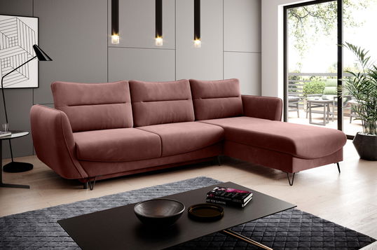 Coltar extensibil dreapta 3 locuri ELTAP, RT-24LU, Silva, 276x201x100 cm, lemn/poliester, roz inchis