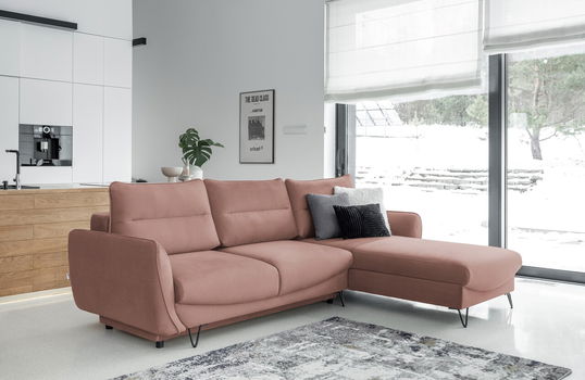 Coltar extensibil dreapta 3 locuri ELTAP, RT-24NU, Silva, 276x201x100 cm, lemn/poliester, roz