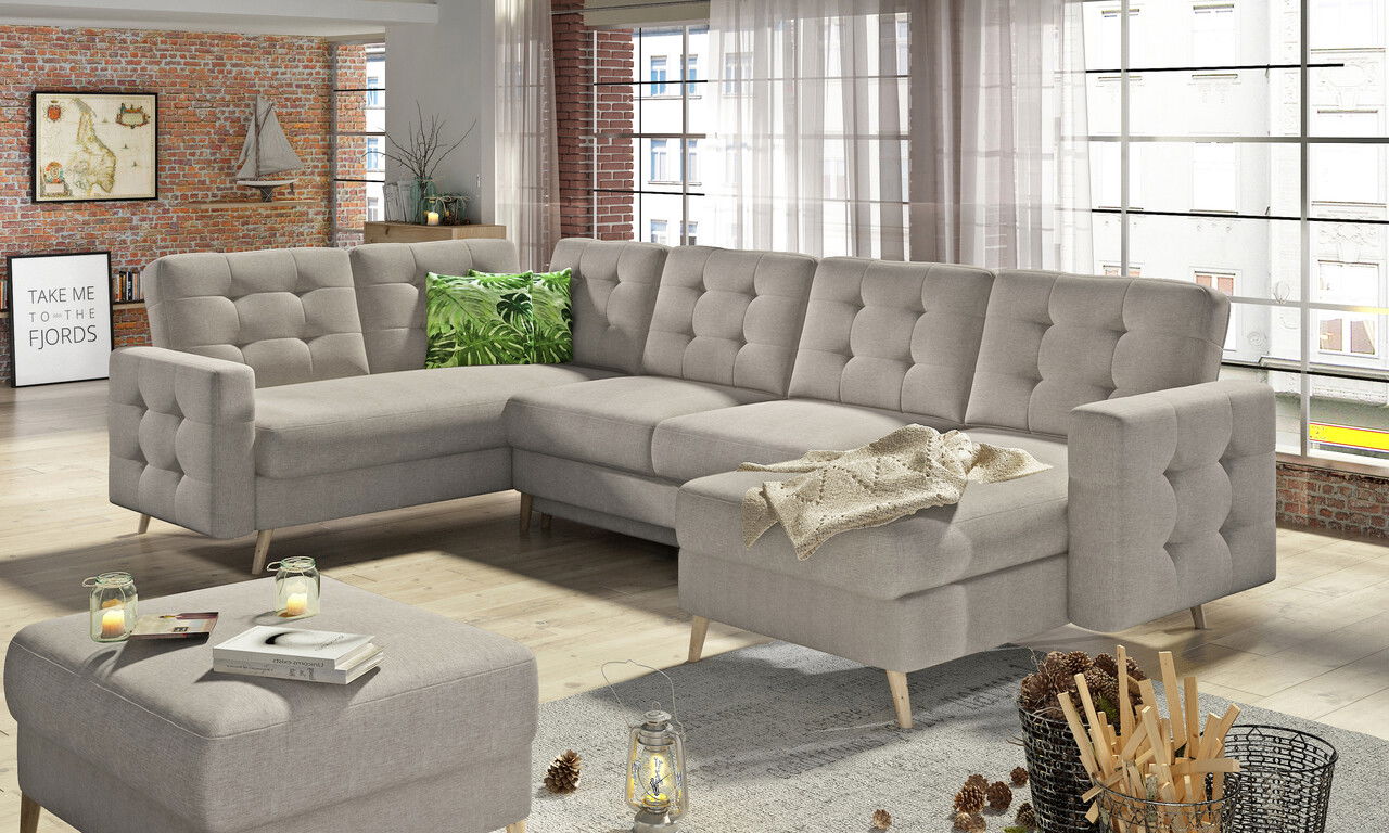 Coltar extensibil reversibil 5 locuri ELTAP, AsdU-01, Asgard, 326x202x93 cm, lemn/poliester, bej