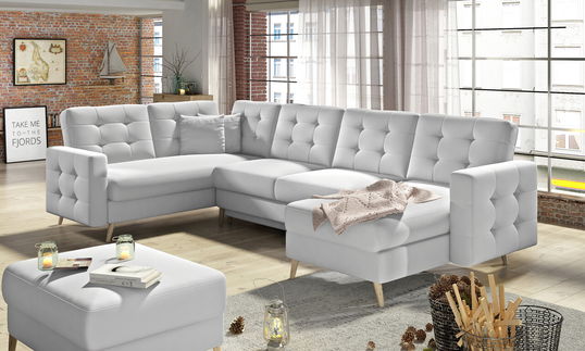 Coltar extensibil reversibil 5 locuri ELTAP, AsdU-07, Asgard, 326x202x93 cm, lemn/poliester, alb