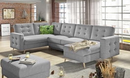 Coltar extensibil reversibil 5 locuri ELTAP, AsdU-15, Asgard, 326x202x93 cm, lemn/poliester, gri deschis