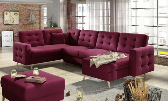 Coltar extensibil reversibil 5 locuri ELTAP, AsdU-18, Asgard, 326x202x93 cm, lemn/poliester, rosu