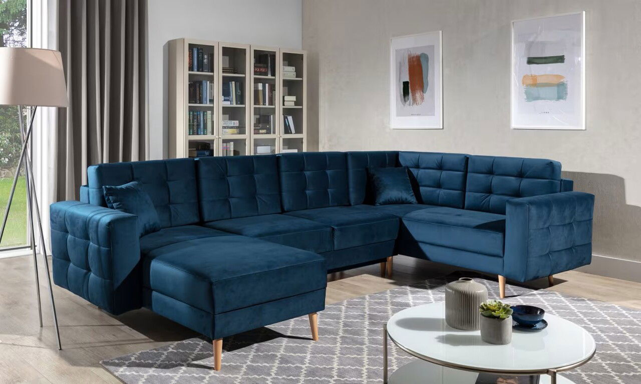 Coltar extensibil reversibil 5 locuri ELTAP, AsdU-20, Asgard, 326x202x93 cm, lemn/poliester, albastru inchis