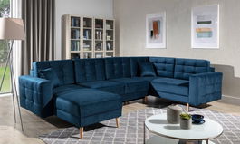 Coltar extensibil reversibil 5 locuri ELTAP, AsdU-20, Asgard, 326x202x93 cm, lemn/poliester, albastru inchis