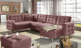 Coltar extensibil reversibil 5 locuri ELTAP, AsdU-21, Asgard, 326x202x93 cm, lemn/poliester, roz inchis