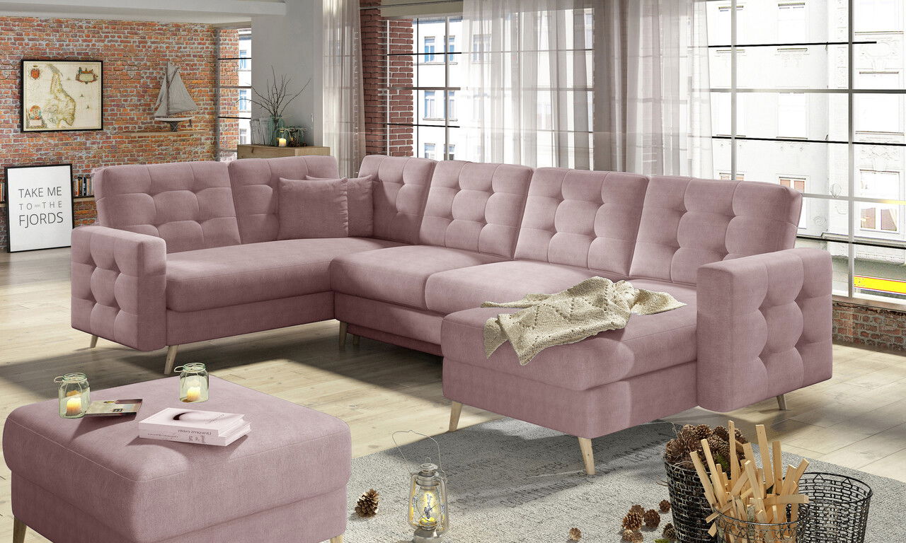 Coltar extensibil reversibil 5 locuri ELTAP, AsdU-33, Asgard, 326x202x93 cm, lemn/poliester, roz