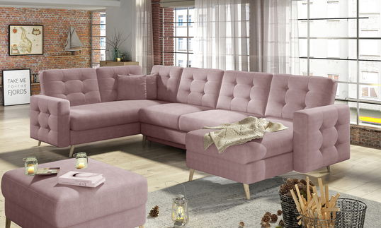 Coltar extensibil reversibil 5 locuri ELTAP, AsdU-33, Asgard, 326x202x93 cm, lemn/poliester, roz