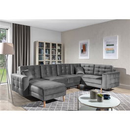Coltar extensibil reversibil 5 locuri ELTAP, AsdU-60, Asgard, 326x202x93 cm, lemn/poliester, gri