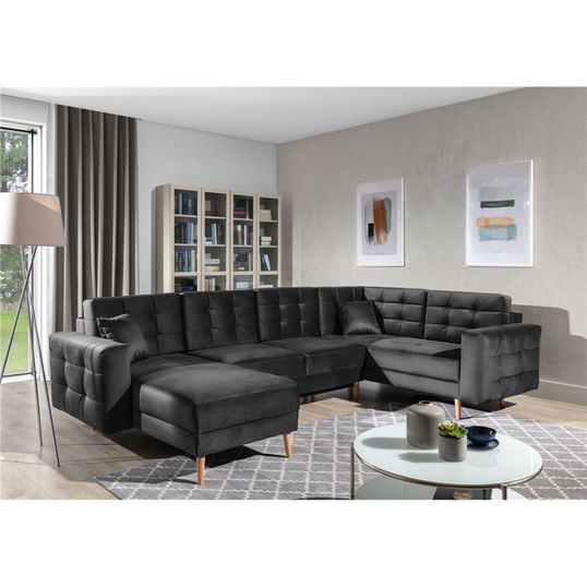Coltar extensibil reversibil 5 locuri ELTAP, AsdU-62, Asgard, 326x202x93 cm, lemn/poliester, gri inchis