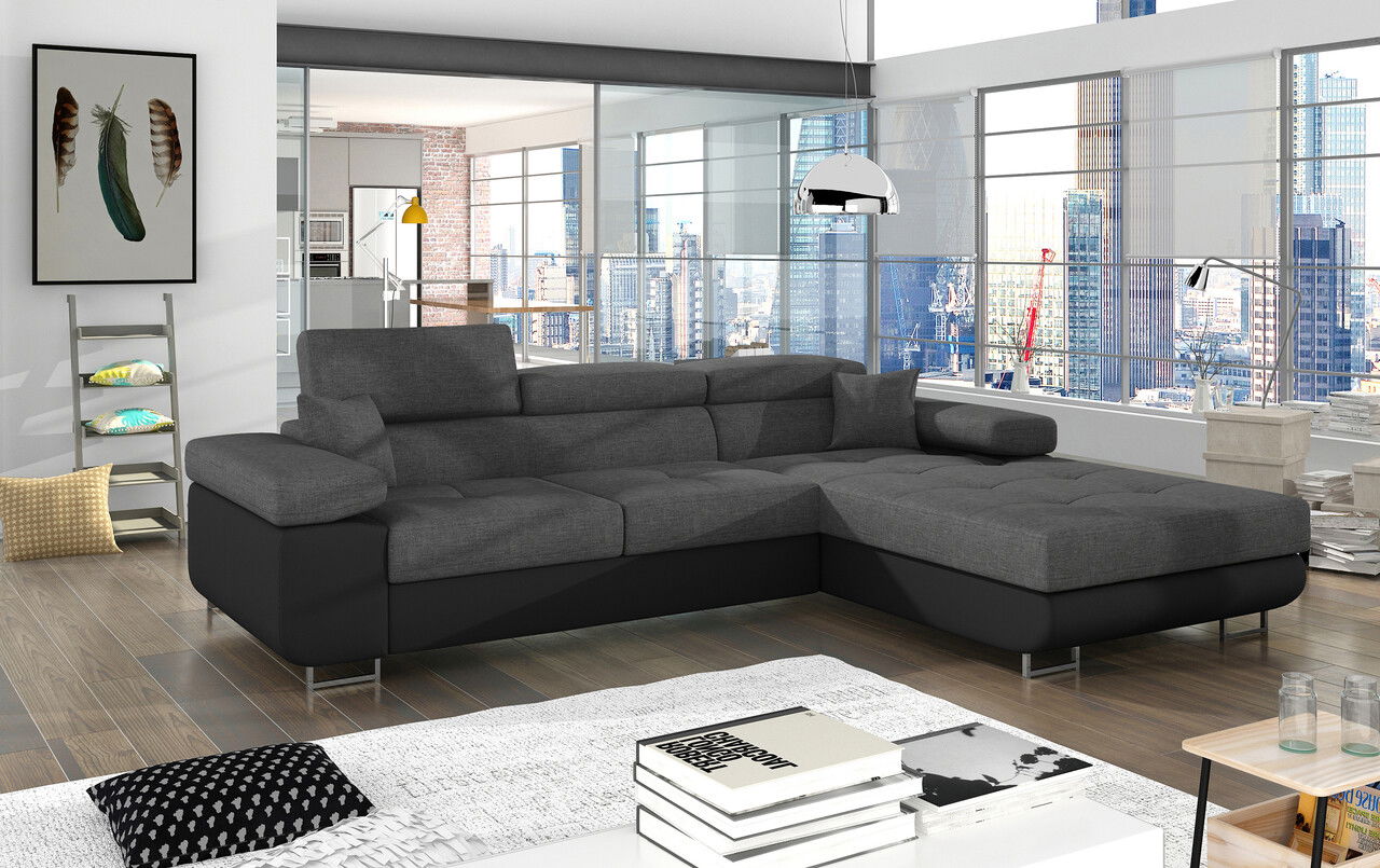 Coltar extensibil dreapta 4 locuri ELTAP, Armd-06, Armando, 289x203x85 cm, lemn/poliester, gri deschis/negru