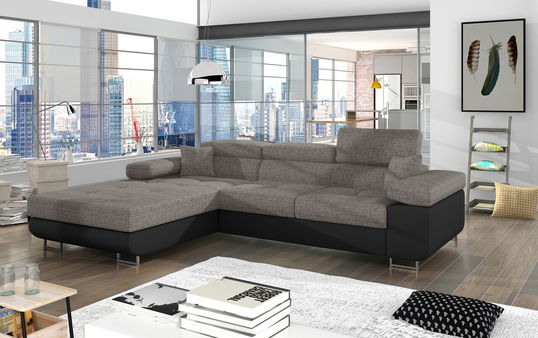 Coltar extensibil stanga 4 locuri ELTAP, Armd-15, Armando, 289x203x85 cm, lemn/poliester, gri/negru