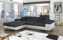 Coltar extensibil stanga 4 locuri ELTAP, Armd-18, Armando, 289x203x85 cm, lemn/poliester, gri inchis/alb