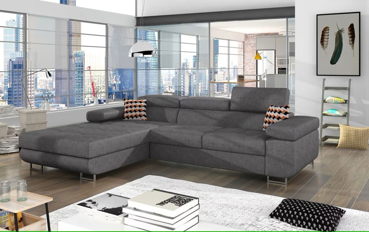 Coltar extensibil stanga 4 locuri ELTAP, Armd-21, Armando, 289x203x85 cm, lemn/poliester, gri/multicolor