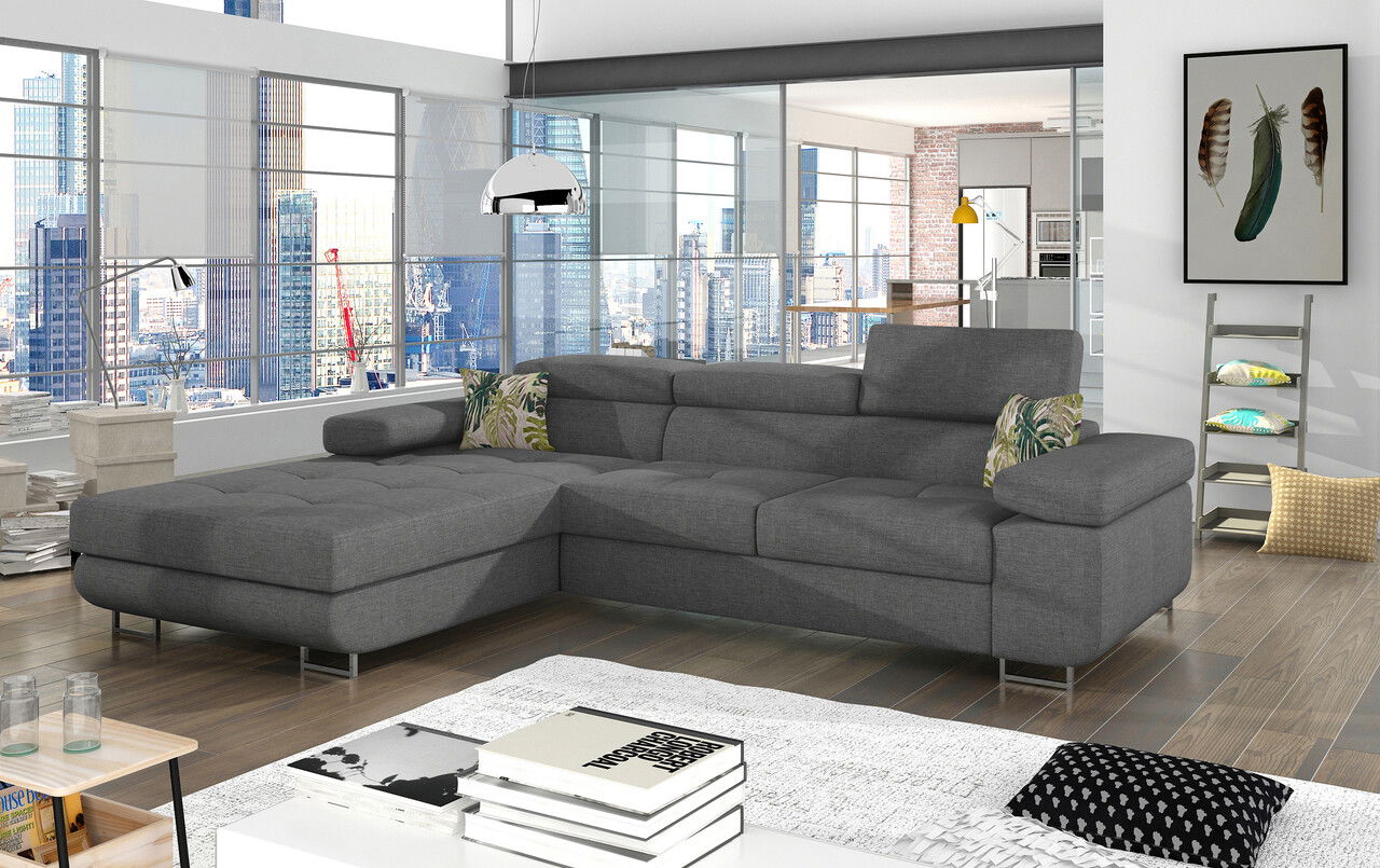 Coltar extensibil stanga 4 locuri ELTAP, Armd-26, Armando, 289x203x85 cm, lemn/poliester, gri/verde
