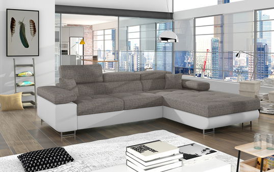 Coltar extensibil dreapta 4 locuri ELTAP, Armd-32, Armando, 289x203x85 cm, lemn/poliester, gri/alb