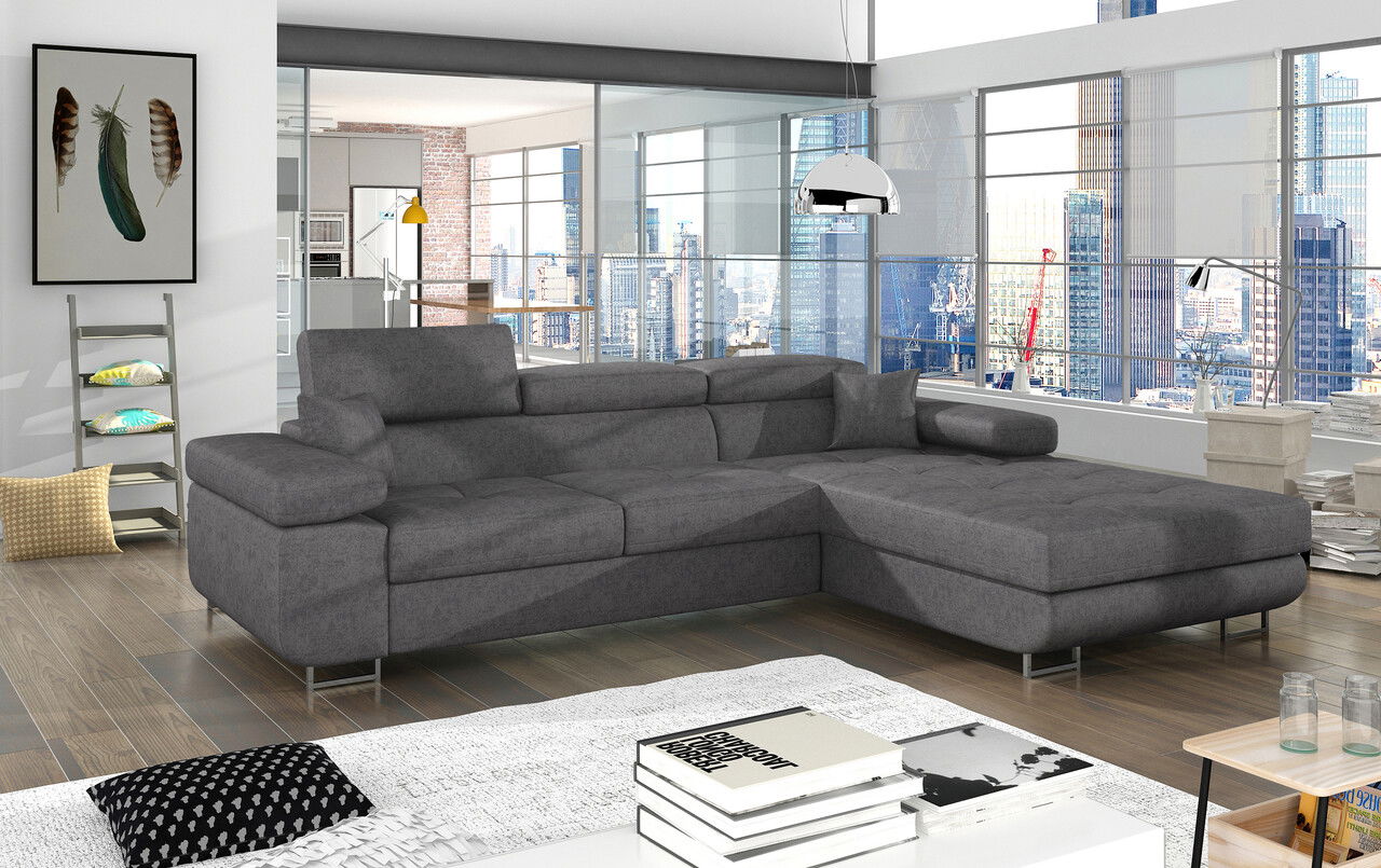 Coltar extensibil dreapta 4 locuri ELTAP, Armd-37, Armando, 289x203x85 cm, lemn/poliester, gri