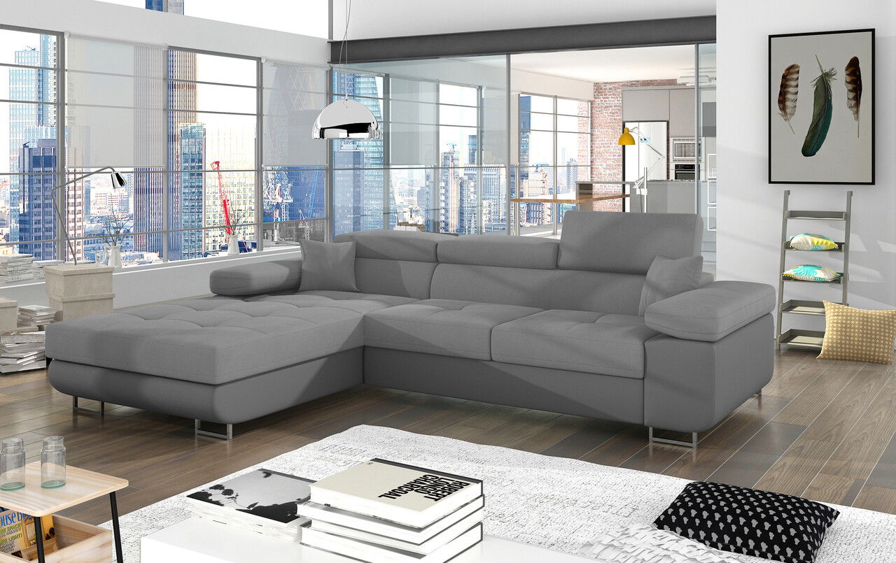 Coltar extensibil stanga 4 locuri ELTAP, Armd-54, Armando, 289x203x85 cm, lemn/poliester, gri deschis/gri