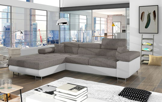 Coltar extensibil stanga 4 locuri ELTAP, Armd-55, Armando, 289x203x85 cm, lemn/poliester, gri/alb