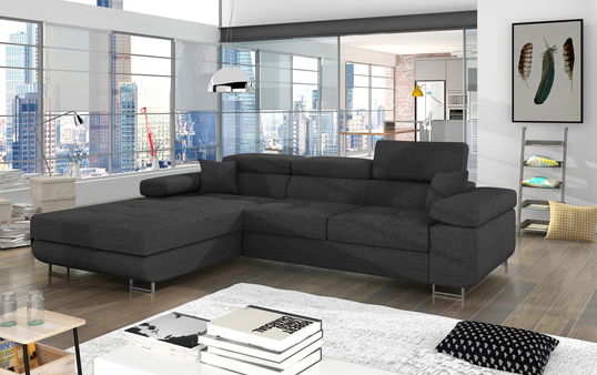 Coltar extensibil stanga 4 locuri ELTAP, Armd-61, Armando, 289x203x85 cm, lemn/poliester, gri inchis