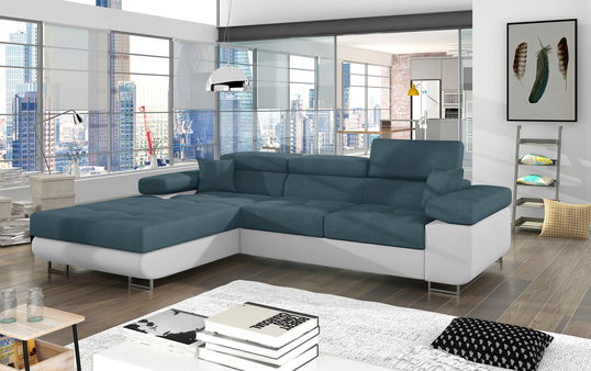 Coltar extensibil stanga 4 locuri ELTAP, Armd-68, Armando, 289x203x85 cm, lemn/poliester, albastru/alb