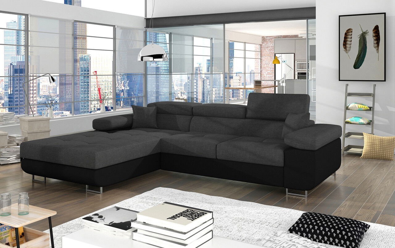 Coltar extensibil stanga 4 locuri ELTAP, Armd-73, Armando, 289x203x85 cm, lemn/poliester, gri inchis/negru