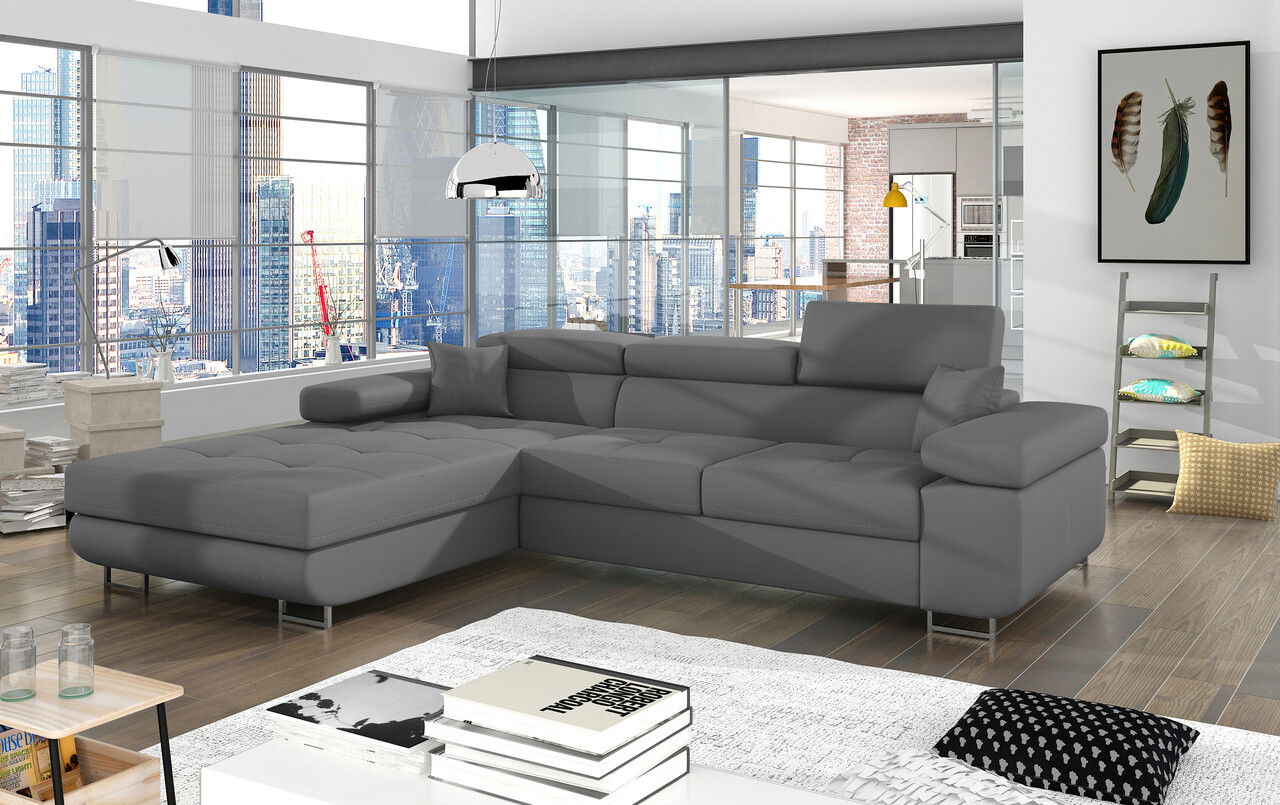 Coltar extensibil stanga 4 locuri ELTAP, Armd-84, Armando, 289x203x85 cm, lemn/poliester, gri