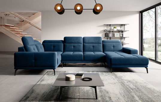 Coltar stanga 6 locuri ELTAP, LT-40LU, Neviro, 350x201x77 cm, lemn/poliester, albastru inchis