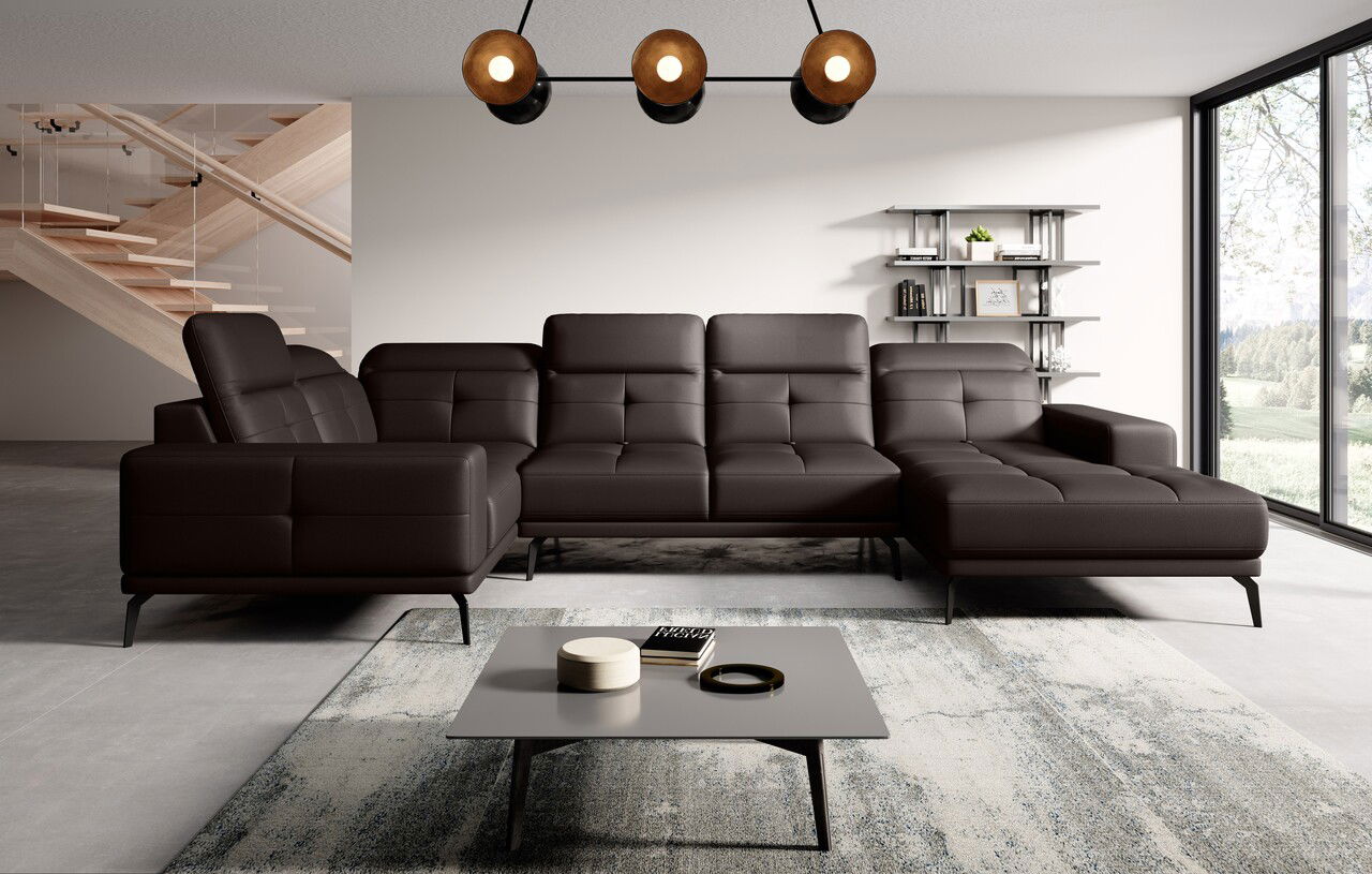 Coltar stanga 6 locuri ELTAP, LT-66SOF, Neviro, 350x201x77 cm, lemn/poliester, maro inchis