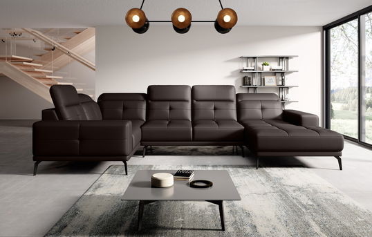 Coltar stanga 6 locuri ELTAP, LT-66SOF, Neviro, 350x201x77 cm, lemn/poliester, maro inchis