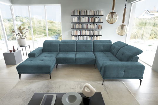Coltar dreapta 6 locuri ELTAP, RT-38LO, Neviro, 350x201x77 cm, lemn/poliester, albastru deschis