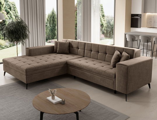 Coltar extensibil stanga 4 locuri ELTAP, Sol-02, Solange, 292x196x84 cm, lemn/poliester, bej inchis