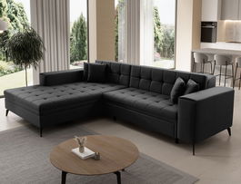 Coltar extensibil stanga 4 locuri ELTAP, Sol-03, Solange, 292x196x84 cm, lemn/poliester, negru