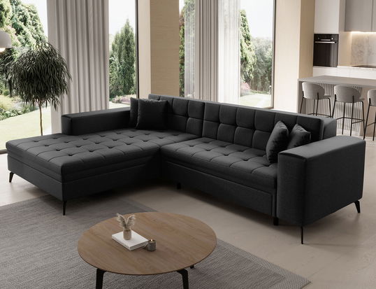 Coltar extensibil stanga 4 locuri ELTAP, Sol-03, Solange, 292x196x84 cm, lemn/poliester, negru
