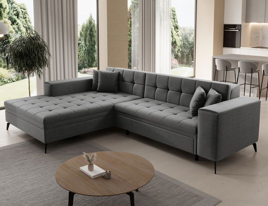 Coltar extensibil stanga 4 locuri ELTAP, Sol-04, Solange, 292x196x84 cm, lemn/poliester, gri