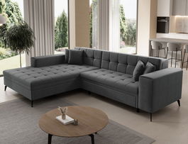 Coltar extensibil stanga 4 locuri ELTAP, Sol-08, Solange, 292x196x84 cm, lemn/poliester, gri