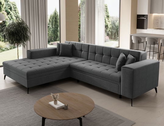 Coltar extensibil stanga 4 locuri ELTAP, Sol-08, Solange, 292x196x84 cm, lemn/poliester, gri